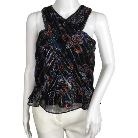 Veronica Beard Women Kailani Metallic Print Floral Halter Top Multi Sz 10 12
